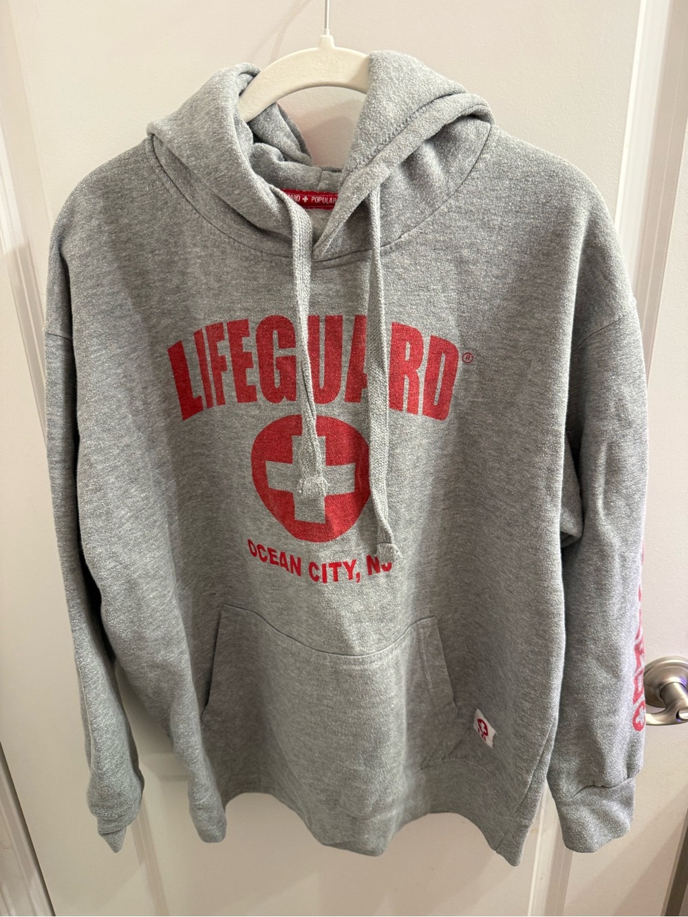 Lifeguard Graphic Hooded Sweatshirt - Gray with Red Print unisex